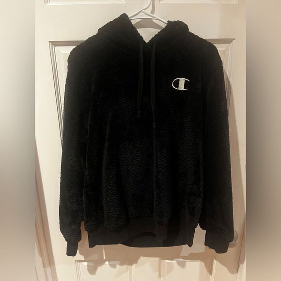 Champion Faux Fur Cozy Comfy Hoodie Size Medium Black - Picture 1 of 8